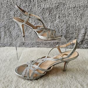 Nina Women's Veralee Strappy Evening Slingback Heels Size‎ 7M Silver Embellished